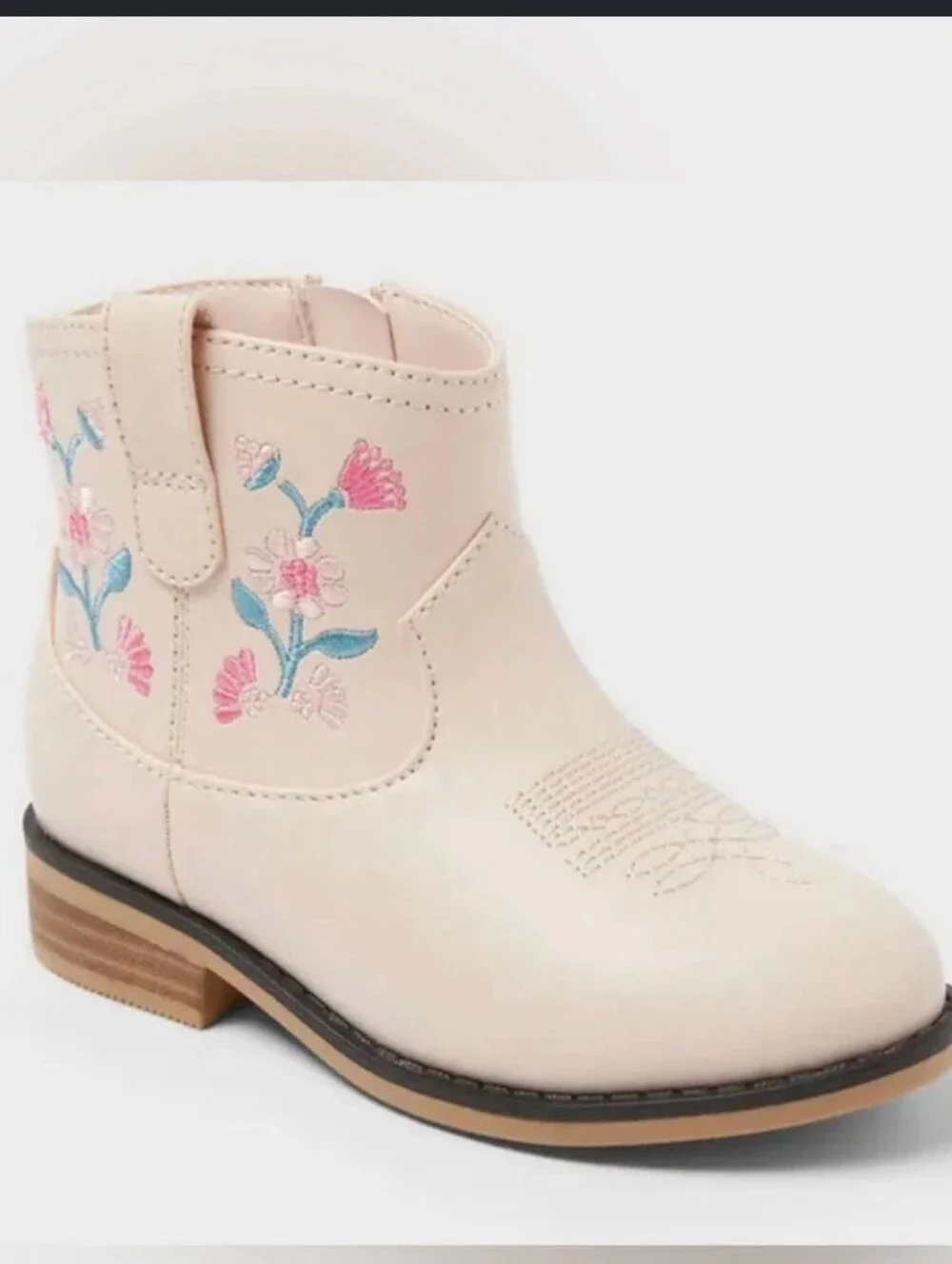 Girls' Blush Pink Floral Embroidered Ankle Boots
